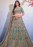 Saga Green Georgette Sequins Embroidered Lehenga