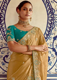 Bright Golden Heavy Embroidered Designer Silk Saree