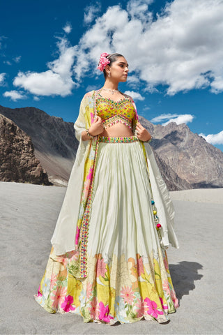 Printed Thread Embroidery Work Silk Lehenga Choli - women's fashion mart