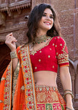 Beautiful Saffron Orange Lehenga With Heavy Hand Embroidery From Banaras