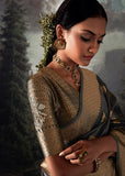 Classic Gold and Grey Woven Banarasi Organza Silk Saree