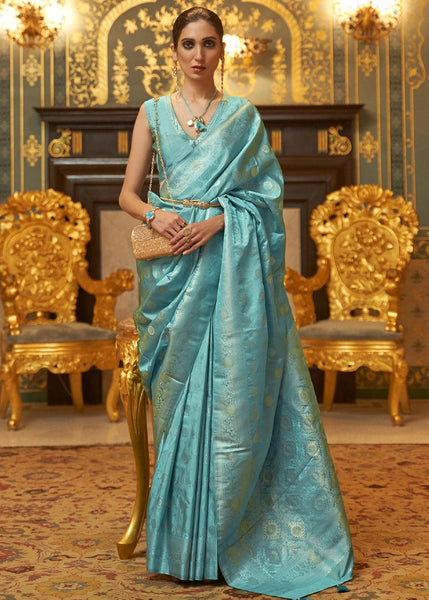 Palace Blue Woven Banarasi Brocade Silk Saree