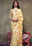 Vanilla Yellow Woven Banarasi Mulmul Cotton Jamdani Saree