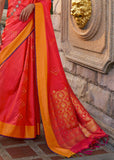 Vibrant Peach Woven Banarasi Soft Silk Saree