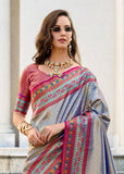 Dusky Blue Banarasi Tissue Silk Saree with Contrast Border