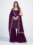 Spaghetti Style Purple Sharara Set -Salwar Kameez Purple / XS women's fashion mart
