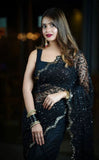 Black Colour Embroidery Sequence Work Net Saree -Designer Saree Black / UNSTICH women's fashion mart