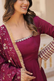 Wine colour embroidery work anarkali suit with dupatta -Designer Suit M / Purple women's fashion mart