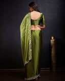 Mehendi green colour real mirror diamond work saree -Net Saree Green women's fashion mart