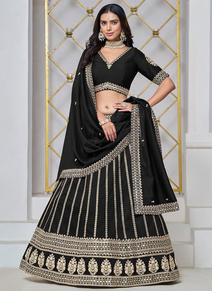 Classic Black Art Silk Sequined Embroidered Lehenga Choli - women's fashion mart