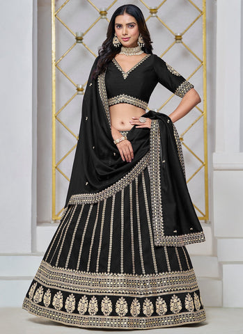 Classic Black Art Silk Sequined Embroidered Lehenga Choli - women's fashion mart