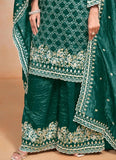 Dazzling Dark Green Crush Embroidered Work Palazzo Suit - women's fashion mart