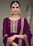 Marvelous Deep Wine Embroidered Georgette Palazzo Suit - women's fashion mart