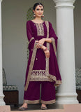 Marvelous Deep Wine Embroidered Georgette Palazzo Suit - women's fashion mart