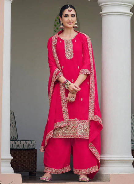 Mesmerizing Pink Embroidered Georgette Palazzo Suit - women's fashion mart