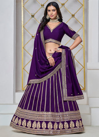 Pleasing Purple Art Silk Sequined Embroidered Lehenga Choli - women's fashion mart
