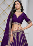 Pleasing Purple Art Silk Sequined Embroidered Lehenga Choli - women's fashion mart