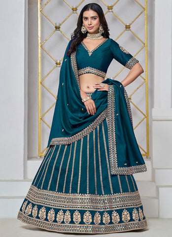 Exquisite Teal Art Silk Sequined Embroidered Lehenga Choli - women's fashion mart