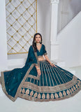 Exquisite Teal Art Silk Sequined Embroidered Lehenga Choli - women's fashion mart