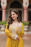 Faux Georgette Sequins With Thread Embroidered Kurti Sharara Dupatta Set For Women