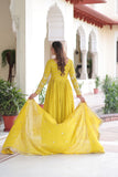 Designer Vichitra Silk Sequin Embroidered Gown with Dupatta for Wedding & Party Wear