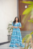 Floral Printed Georgette Women Tiered Gown