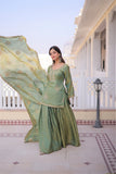 Fendi Crush Zari Sequins Embroidered Kurti Sharara Set With Designer Dupatta