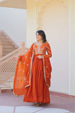 Designer Sequins Multi Embroidered Work Women Gown With Dupatta