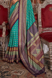 Astonishing Aqua Blue Kanjivaram and Patola Printed Silk Saree - women's fashion mart