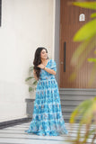 Floral Printed Georgette Women Tiered Gown
