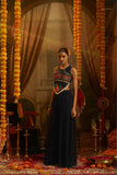 Black Georgette Designer Festive Set With Thread, Mirror And Shell Handwork