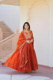Designer Sequins Multi Embroidered Work Women Gown With Dupatta