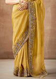 Yellow Woven Embroidered Designer Tissue Silk Saree