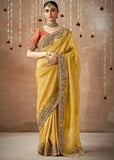 Yellow Woven Embroidered Designer Tissue Silk Saree