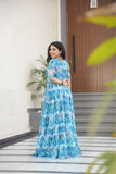 Floral Printed Georgette Women Tiered Gown