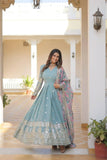 Beautiful Stylish designer Gown With Dupatta Set -WOMEN FASHION Sky Blue / M women's fashion mart