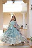 Beautiful Stylish designer Gown With Dupatta Set -WOMEN FASHION Sky Blue / M women's fashion mart