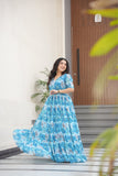 Floral Printed Georgette Women Tiered Gown