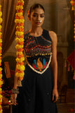 Black Georgette Designer Festive Set With Thread, Mirror And Shell Handwork