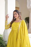 Designer Vichitra Silk Sequin Embroidered Gown with Dupatta for Wedding & Party Wear