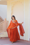 Designer Sequins Multi Embroidered Work Women Gown With Dupatta