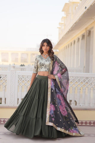 Traditional Flaired Lehenga Choli For Women -WOMEN FASHION Mehendi women's fashion mart