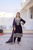 Designer Velvet Kurta Suit With Rich Zari And Thread Embroidery