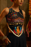 Black Georgette Designer Festive Set With Thread, Mirror And Shell Handwork