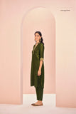 Olive Luxe Organza Hand Embroidered Co Ord Set