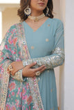 Beautiful Stylish designer Gown With Dupatta Set -WOMEN FASHION Sky Blue / M women's fashion mart