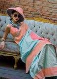 Classic Dusty Rose-Turquoise Handloom Silk Trendy Saree - women's fashion mart