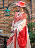 Classic Red-White Handloom Silk Trendy Saree - women's fashion mart