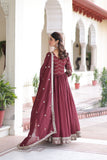 Designer Vichitra Silk Sequin Embroidered Gown with Dupatta for Wedding & Party Wear