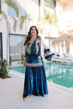 Royal Ice Velvet Zari And Mirror Embroidered Luxury Co Ord Set With Batwa